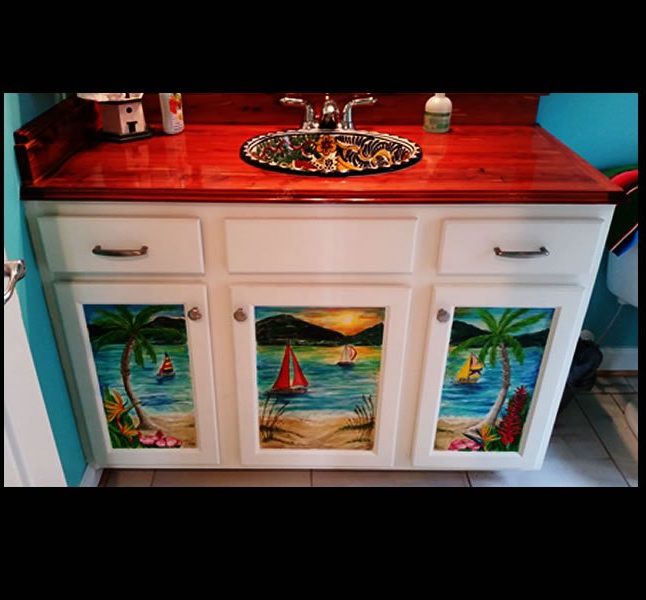 Hand painted sink cabinet